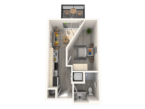 Floor plan for 1 bed, 1 bath, 369 sqft